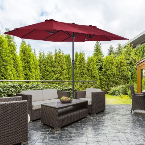 Sonnenschirm Doppelsonnenschirm aus Stahl weinrot 460x270x240 cm mit Handkurbel und Polyester-Bespannung