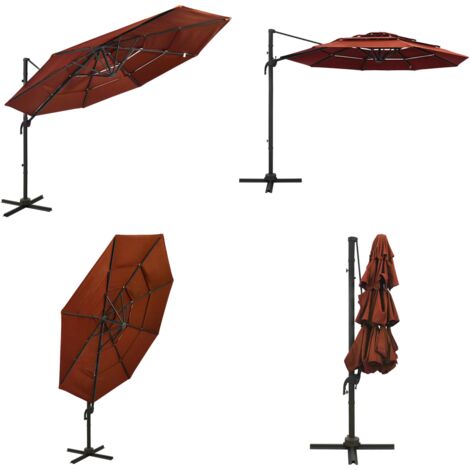 Sonnenschirm mit Aluminium-Mast 4-lagig Terrakottarot 3x3 m - Sonnenschirm - Gartenschirm - Terracotta - Polyester - Aluminium - Home & Living