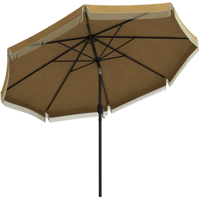 Outsunny Sonnenschirm, Ø265 Cm Terrassenschirm Mit Fransen, Neigbarer Strandschirm Mit 8 Rippen, Für Garten, Balkon, Khaki