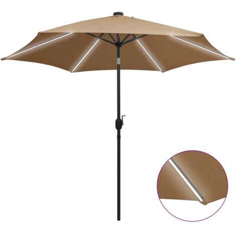 Sonnenschirm mit LED-Beleuchtung und Alu-Mast 300 cm Taupe vidaXL