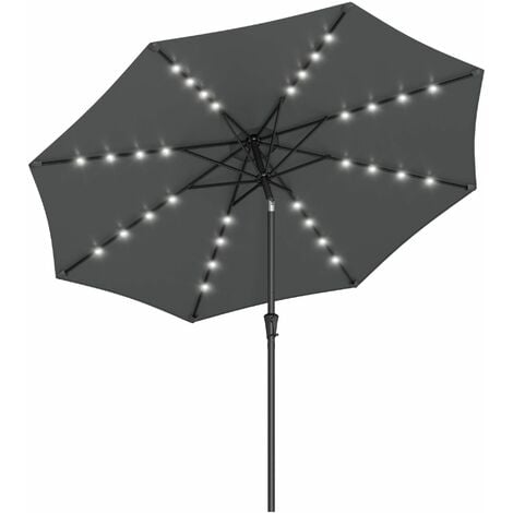 Sonnenschirm mit LED-Solar-Beleuchtung, Gartenschirm Ø 3 m, UV-Schutz bis UPF 50+, knickbar, mit Kurbel zum Öffnen und Schließen, ohne Ständer, Taupe/Grau