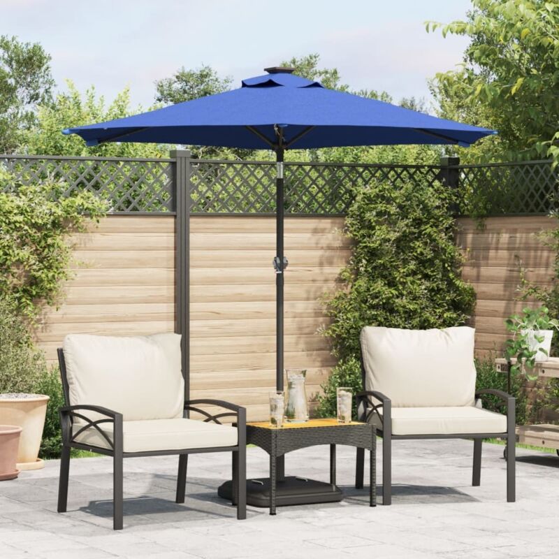 Sonnenschirm Mit Led Und Stahlmast Azurblau 225x225x212 Cm Vidaxl