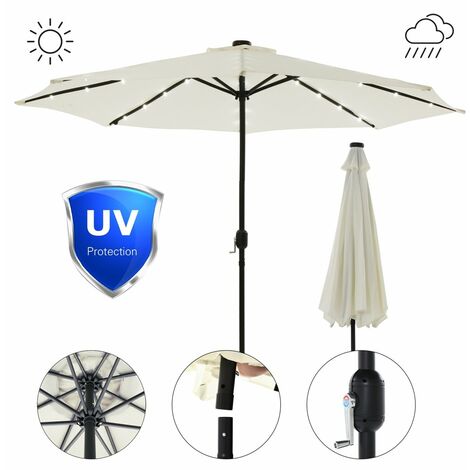Sonnenschutz LED Beleuchtung Strandschirm Beige Ø3m Sonnenschirm Gartenschirm Ampelschirm Kurbelschirm Balkonschirm Marktschirm UV-Schutz