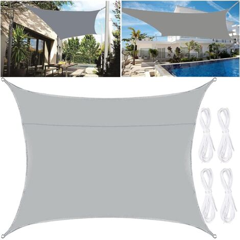Sonnensegel 200 x 300 cm, Gartenmarkise, 95 % Sonnenschutz, wasserdichtes Polyestergewebe, mit Seil, grau