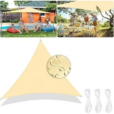Sonnensegel, 3 x 3 x 3 m, wasserdicht, 90 % UV-Schutz, winddicht, Polyester mit UV-Schutz, für Garten, Terrasse, Outdoor, Camping, Beige