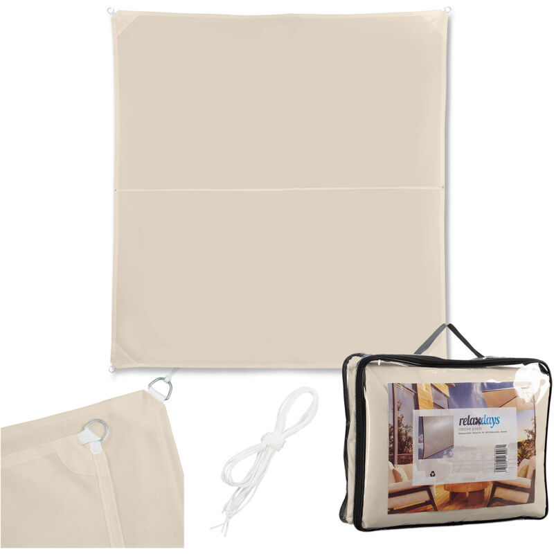 Relaxdays Sonnensegel, 5x5 M, Polyester, Wasserdicht, Segeltuch Mit Ösen & Spannseilen, Sonnentuch Quadratisch, Beige