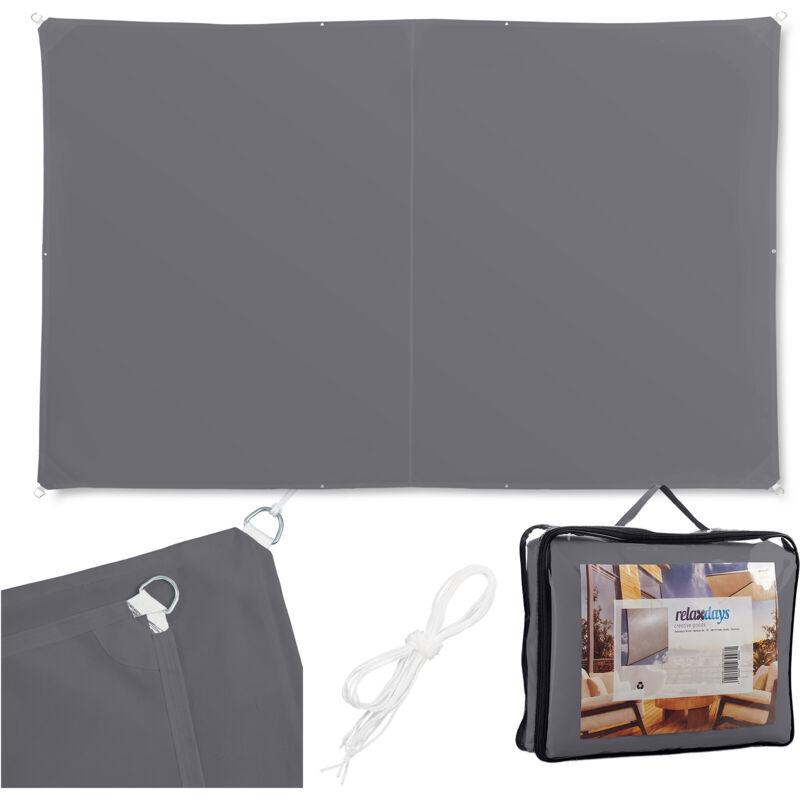 Relaxdays Sonnensegel, 4x6 M, Polyester, Wasserdicht, Segeltuch Ösen & Spannseile, Sonnentuch Rechteckig, Dunkelgrau