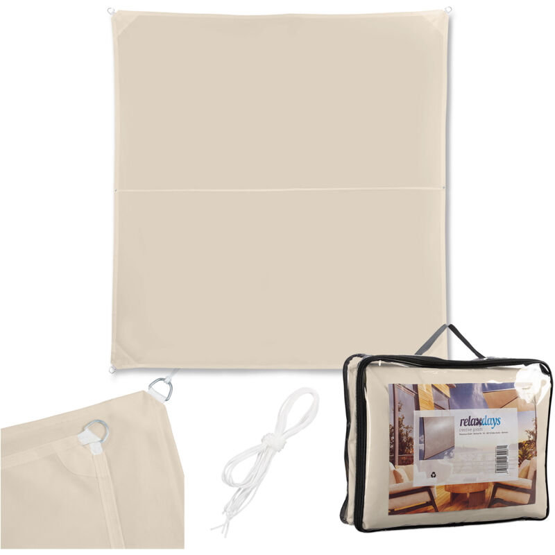 Relaxdays Sonnensegel, 3x3 M, Polyester, Wasserdicht, Segeltuch Mit Ösen & Spannseilen, Sonnentuch Quadratisch, Beige