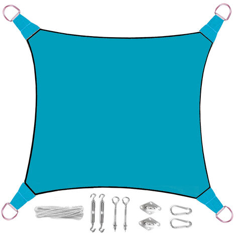 Sonnensegel Quadratisch Blau 3,6m - mit Ösenset für Balkon & Terrasse