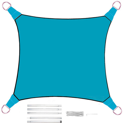 Sonnensegel Quadratisch Blau 3,6m mit Stangenset für den Garten