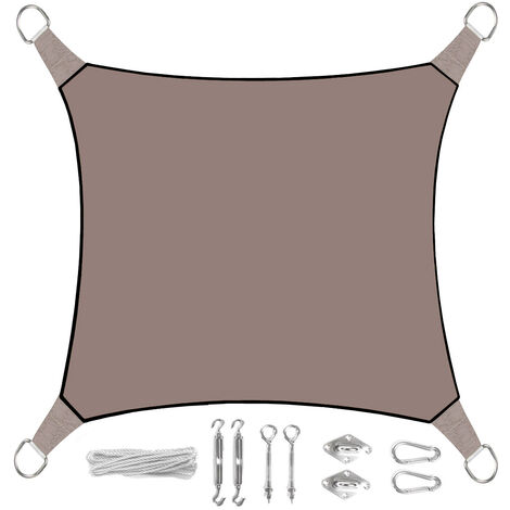 Sonnensegel Quadratisch Braun 5m - mit Ösenset für Balkon & Terrasse
