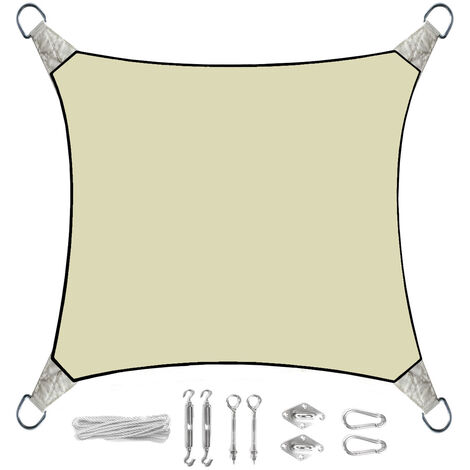 Sonnensegel Quadratisch Creme 5m - mit Ösenset für Balkon & Terrasse