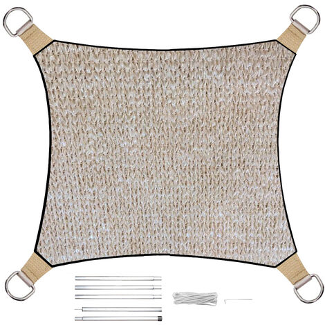 Sonnensegel Quadratisch wasserdurchlässig Champagner 25m² mit Stangenset