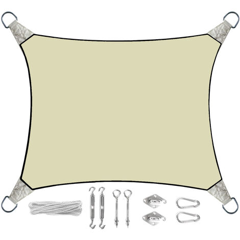 Sonnensegel Rechteckig 4x3m Creme mit Ösenset - Sonnenschutz für Balkon Terrasse