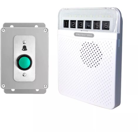 Sonnette 800 mètres sans fil - Bouton haute résistance sur piles & carillon longue distance blanc (PROTECT 800)