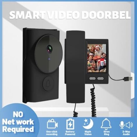 Sonnette avec caméra, 1080p, sonnette sans fil, avec caméra et interphone vidéo, vision nocturne infrarouge, écran d'affichage, stockage automatique vidéo/photo (noir).