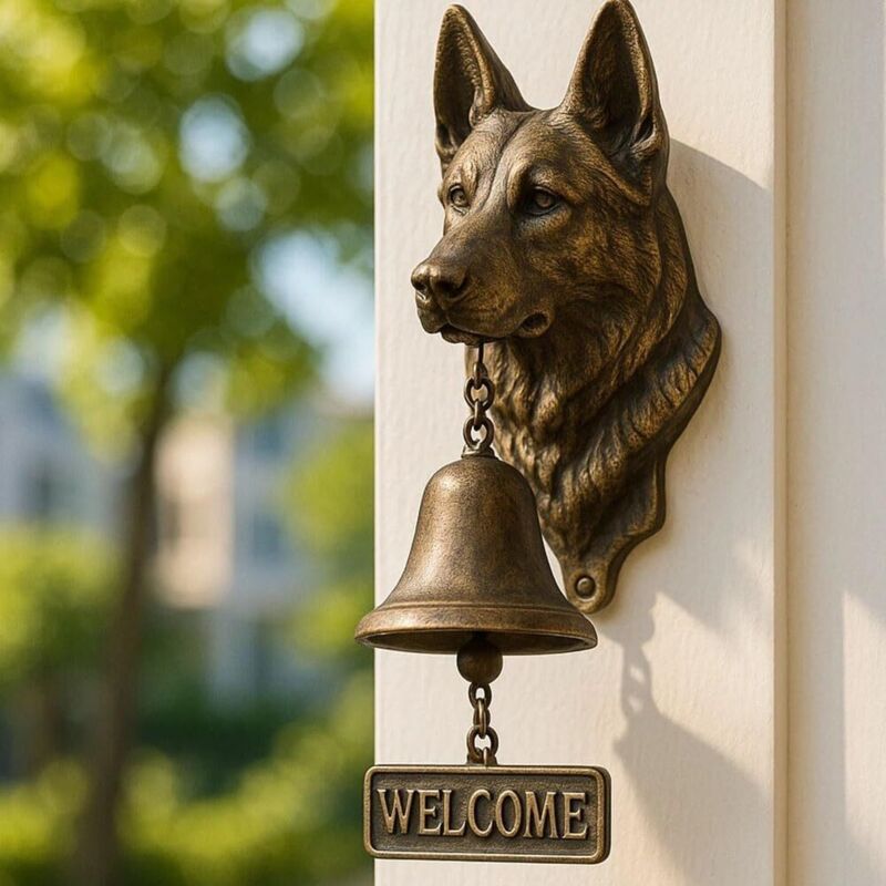 Sonnette de bienvenue à motif chien, tête de berger allemand en 3D, cloche décorative suspendue en résine et fonte pour entrées, jardins et extérieur