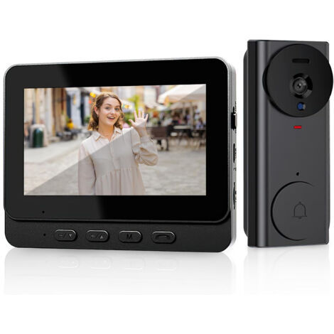 Sonnette de porte avec caméra sans fil - Interphone avec écran IPS 4,3" - Sans Wi-Fi pour plus de sécurité - Interphone 2,4 G - Caméra de porte avec vision
