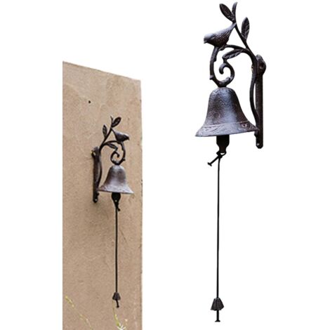 Sonnette de porte en fonte en forme de branche d'oiseau, style rétro jardin champêtre (noire)
