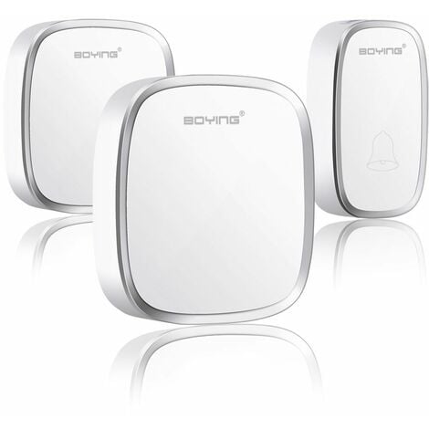 Sonnette de porte étanche avec flash LED, 1 émetteur et 2 récepteurs enfichables Portée de fonctionnement de 1000 m, 4 niveaux de volume, 36 mélodies au choix, blanc,