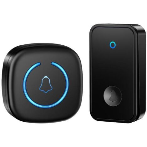 Sonnette de Porte sans Fil 300M IP55 Étanche Carillon Electronique avec Récepteur Enfichable pour la Maison 55 Mélodies LED Noir
