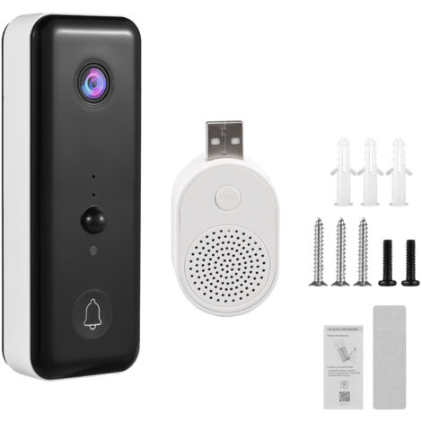 Sonnette de Porte WiFi 2.4GHz 720P avec Caméra PIR, Angle Large 140°, Détection Corporelle, ABS Blanc, Alimentation Batterie