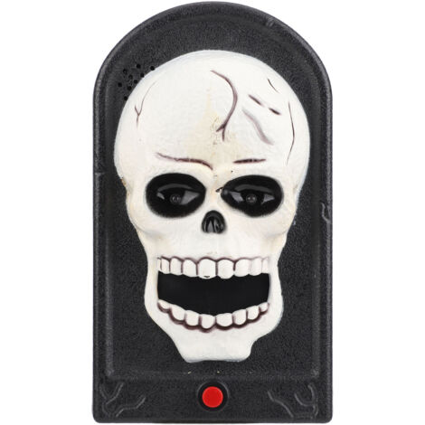 Sonnette d'horreur Halloween lumineuse et sonore en forme de crâne pour décoration de maison hantée, bar ou escape room.