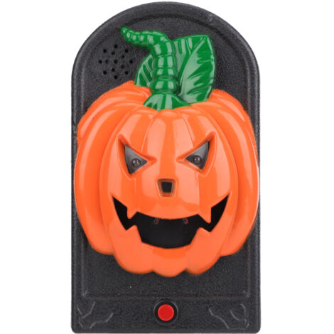 Sonnette d'horreur Halloween lumineuse et sonore pour décoration de maison hantée, bar ou escape game, en forme de citrouille.
