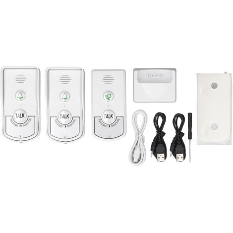 Sonnette d'interphone vocal sans fil 410 à 490 MHz IP54 étanche 1000 m Distance Kit maison blanc