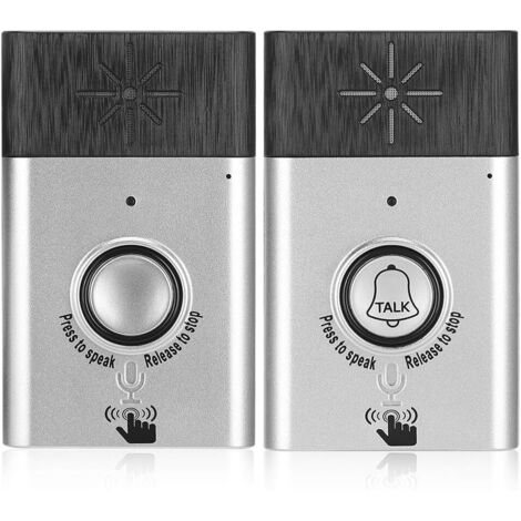 Sonnette Interphone Bidirectionnelle, Volume de la Sonnette d'interphone sans Fil et Sonnerie réglables, Carillon à Usage Domestique Interphone Fort et Voix Claire - Argent