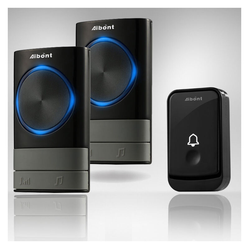 Ahlsen - Sonnette Sans Fil 300 Mètres Sonnette de Porte Étanche Carillon Electronique, Kit de Carillon avec 2 Récepteurs Enfichables, 45 Mélodies au