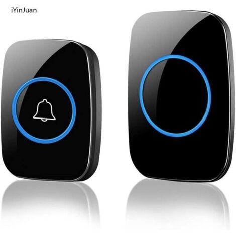Sonnette Sans Fil 300 Mètres, Sonnette Sans Fil Exterieur Etanche IP55, 60 Mélodies au 5 Niveaux Volumes, LED Bleu