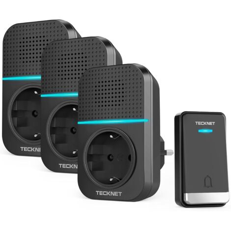 Sonnette sans Fil 400 Mètres, Étanche IP65 avec Fonction de Charge et lumière LED Kit de 1 Carillon et 3 Récepteur Enfichables, 60 Mélodies 5 Niveaux Volumes, pour Maison, Bureau, Hôtel
