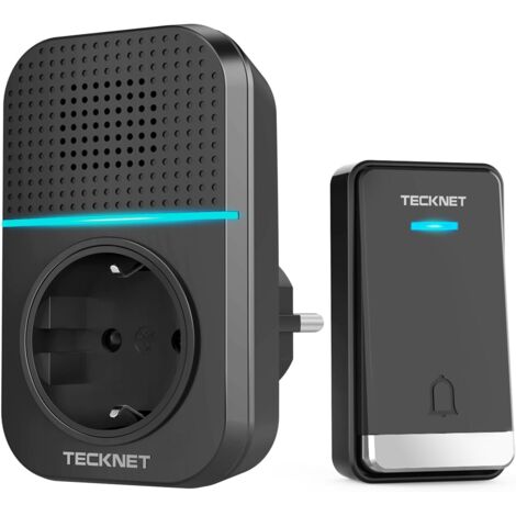 Sonnette sans Fil, 400M Sonnette de Porte IP65 Étanche Carillon Electronique, Sonnette de Porte avec Fonction de Charge et lumière LED, 60 Mélodies au 5 Niveaux Volumes - Noir