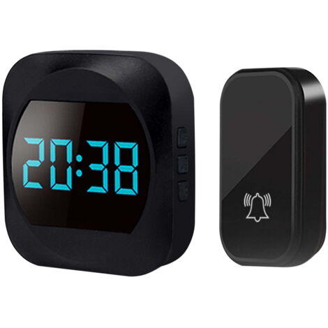 Sonnette sans fil à génération automatique, horloge, sonnette sans fil tout-en-un, téléavertisseur, sonnette intelligente, étanche IP44 (noir)