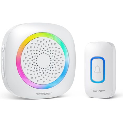 Sonnette sans Fil à Piles, Étanche IP66 Portée 400M RVB Batterie Amovible Sonnette sans Fil Exterieur, 60 Mélodies et 5 Niveaux, pour Maison, Hôtel, Bureaux, Urgence etc