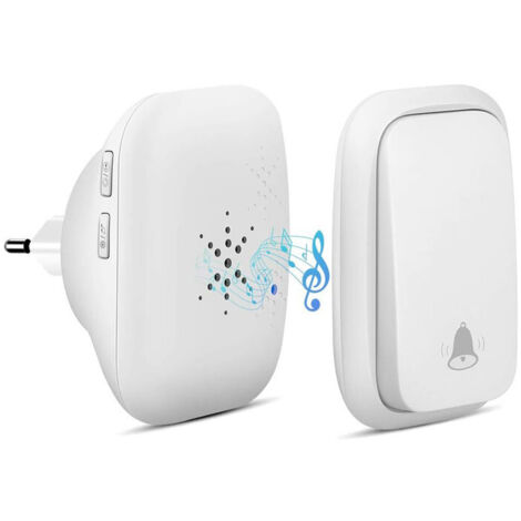 Sonnette sans fil, auto-alimentée, sans piles, portée de 150 m, bouton étanche, 38 sonneries, 3 niveaux de volume et LED - Blanc, OUYLAF