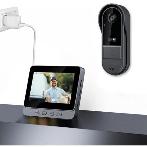 Sonnette sans Fil avec Caméra 1080P Exterieur étanche Visiophone Bluetooth Interphone Vidéo avec écran de 4.3'' Visiophone 170° Vision Nocturne Audio