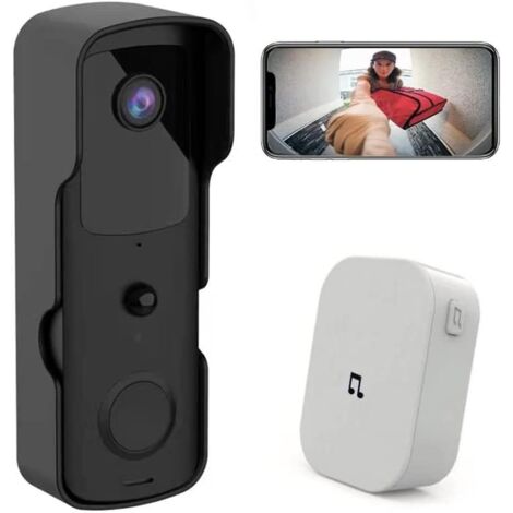Sonnette sans Fil avec Camera 1080P Extérieure Étanche Sonnette Connectée WiFi Visiophone avec Carillon Batterie Rechargeable Audio Bidirectionnel Vision Nocturne Détection de Mouvement Noir