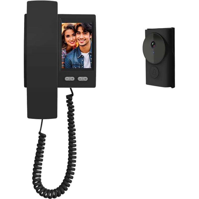 KZQ - Sonnette sans Fil avec Caméra et Écran 1080P, Visiophone sans Fil Étanche IP44, Interphone Vidéo Audio Bidirectionnel, Vision Nocturne, Portier