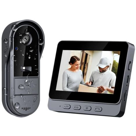Sonnette sans Fil avec Caméra Extérieur Étanche 1080P, Visiophone Vidéo sans Fil Écran 4.3", Interphone Vidéo pour Famille Angle de Vision 170°, Portier Vidéo pour Maison, Interphone sans WiFi