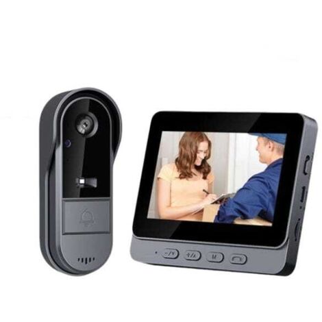 Sonnette sans fil avec caméra HD – Visiophone noir à écran – Alimentation par chargeur – Communication vidéo bidirectionnelle