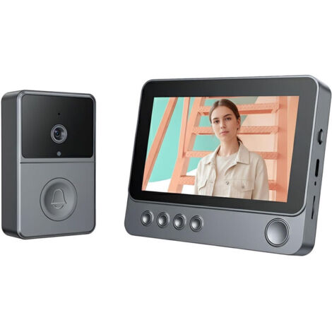Sonnette sans Fil avec Caméra, IP65 Exterieur Etanche, 1080P HD Écran 4.3", 2.4G Sonnette Vidéo sans Fil, Audio Bidirectionnel, Vision Nocturne, Résistant aux intempéries, Supporte la MicroSD