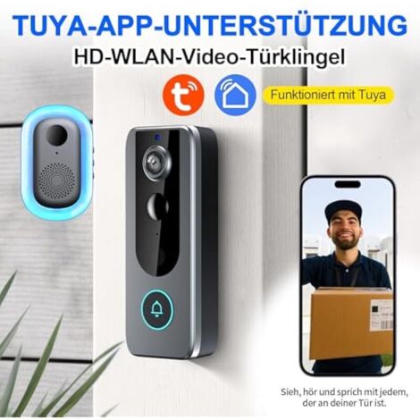 Sonnette sans fil avec caméra, sonnette à piles avec caméra, sonnette vidéo avec audio bidirectionnel, vision nocturne, stockage cloud, Wi-Fi 2,4 GHz, détection de mouvement PIR, surveillance intérieu