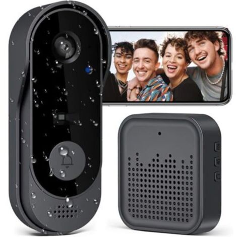 Sonnette sans Fil avec Caméra.1080P WiFi Sonnette Étanche. Batterie Visiophone sans Fil avec Carillon. Audio Bidirectionnel