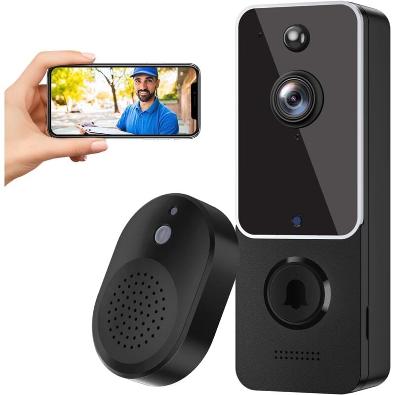 Sonnette sans Fil avec Caméra,étection humaine ai, audio bidirectionnel, WiFi 2,4 g uniquement(T9)