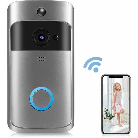 Sonnette sans Fil avec cameraIntelligente, Caméra de Sonnette Vidéo sans Fil WiFi avec Détecteur de Mouvement, Caméra de Sécurité WiFi 2,4 GHz avec Résolution 1280, Autonomie de 6 Mois-BDD