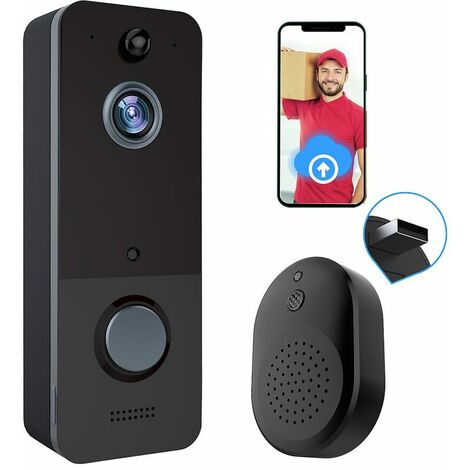 Sonnette Sans Fil Avec Camra, Hd 1080P Sonnette Wifi Extrieure Tench Avec Batterie Visiophone Sans Fil Avec Carillon Détection De Mouvement Pir, Audio