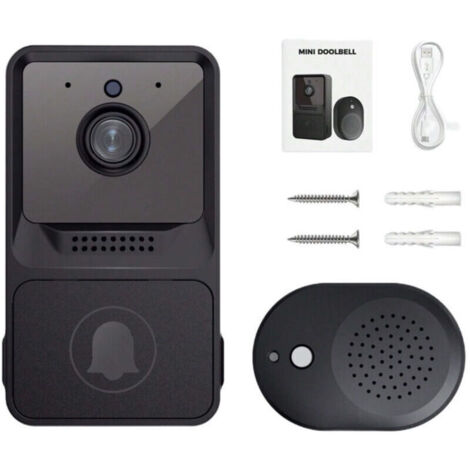Sonnette sans fil avec carillon, caméra vidéo Wi-Fi, audio bidirectionnel, vision nocturne, batterie rechargeable