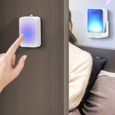 Sonnette sans Fil avec LED Flash et Alimentation par Batterie - Kit pour Personnes Âgées et Malentendants - 28 Musiques, 8 Volumes - 102x67x30mm